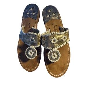 Jack Rogers Navajo Sandals Womens 7M Gold White Leather Whipstitch